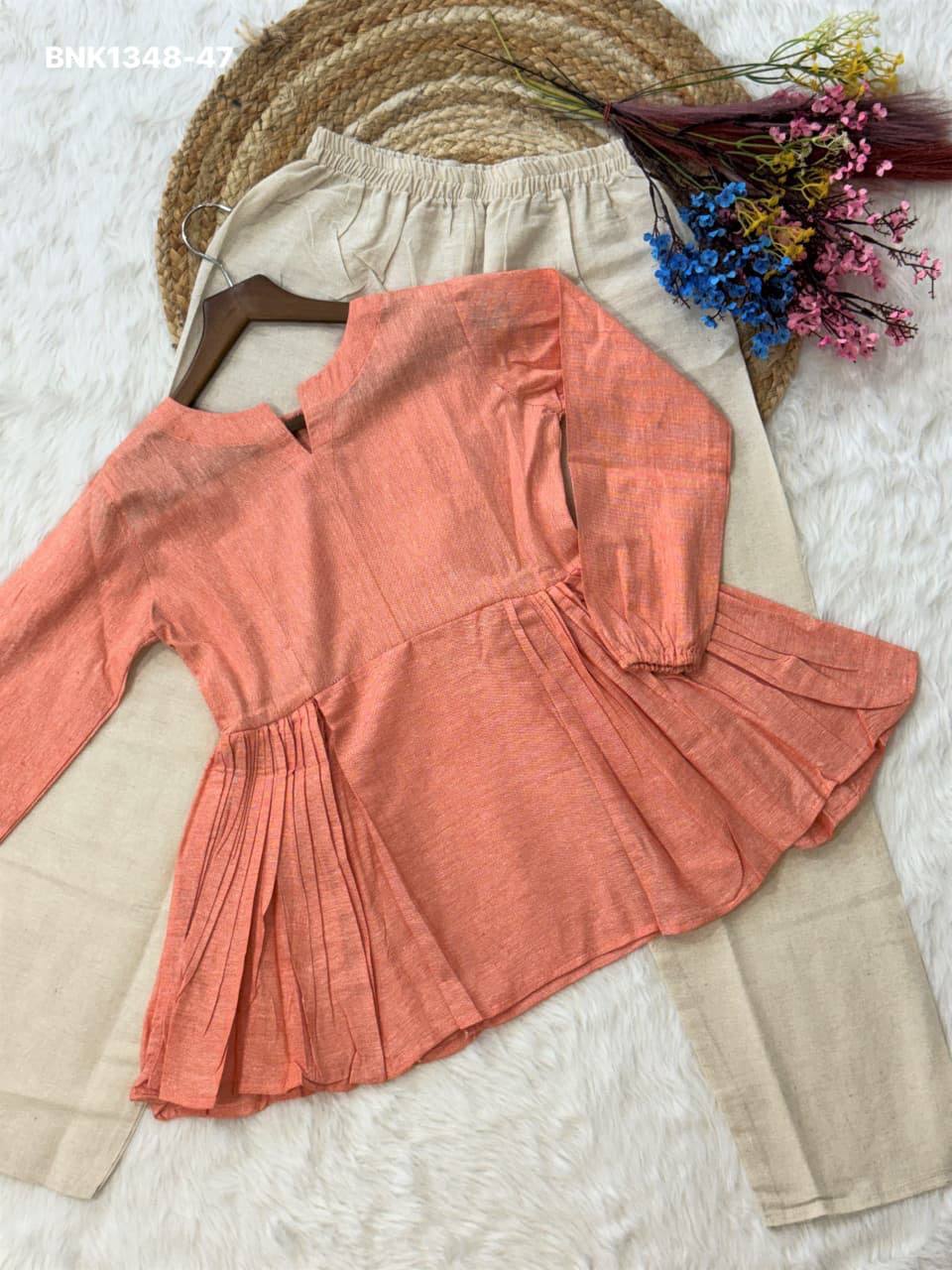 Latest Linen Cotton Solid Full-Sleeve Peplum Top & Pocket Pant Ready made Set Collection - Image 20