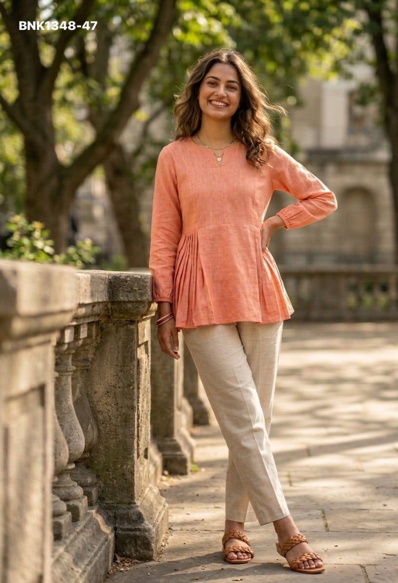 Latest Linen Cotton Solid Full-Sleeve Peplum Top & Pocket Pant Ready made Set Collection - Image 22