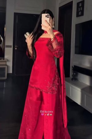 Designer Crepe Silk with Beads-Handwork & Embroidered Sequence Suit - Stone work Plazzo & Dupatta