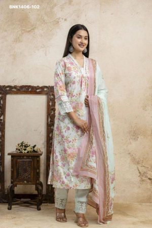 New Arrival Organza with Flower Printed & Lace Work Readymade Kurti-Pant & Dupatta Set