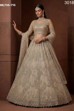 Heavy Net with Zari Embroidered-Dori-Sequin-Zircon Diamond work A-Line Lehenga-Choli Collection